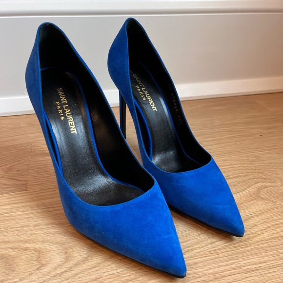 Saint Laurent (YSL) blue suede heels - Picture 1 of 4